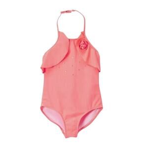 NWOT Kate Mack Girls Paradise Island Coral Swimsuit With Flounce Size 10